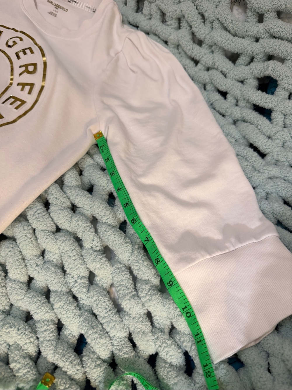 Karl Lagerfeld White Sweatshirt with Gold Lagerfeld Paris Emblem Sz Lg - Picture 15 of 15